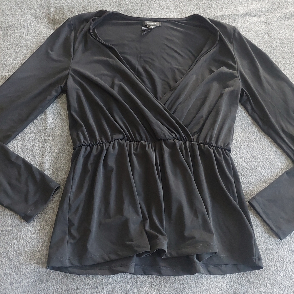 Halogen faux wrap peplum top small‎ black